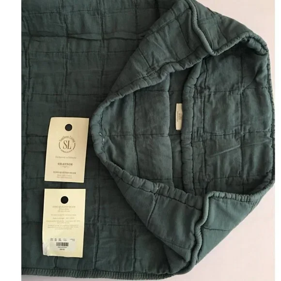 NEW Southern Living King Sham Cotton QUILTED Grayson Blue 20 x 36 MSRP $49 - Picture 3 of 4
